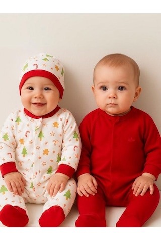 Zekids Bebek 3 Lü Yılbaşı Temalı Şapkalı Organik Bebek Tulum Seti-16182 Çok Renkli