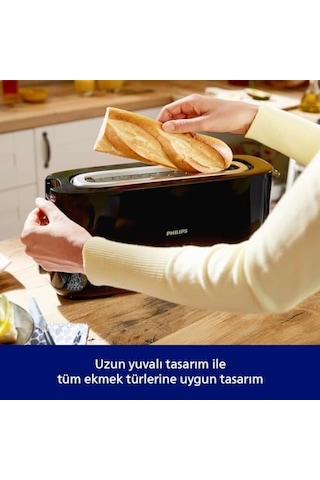 Daily Uzun Yuvalı Ekmek Kızartma Makinesi, Buz Çözme Modu, 8 Kızartma Ayarı, Uzun Yuvalı, Siyah, Hd2590/90