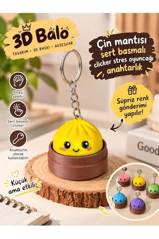 Çin Mantısı 3 Adet Sert Basmalı Clicker Stres Oyuncağı Süpriz Renk Çok Renkli