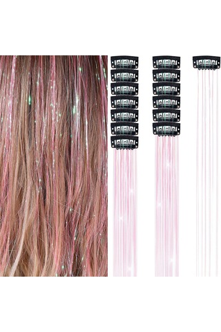 Dofolink 6 Adet Poliester Fiber Saç Ekleri - 50cm Uzunlukta, Isıya Dayanıklı 160 C , Kesilebilir/yıkanabilir/ütülebilir - Metal Klipsli Parlak Saç Aksesuarı Pembe