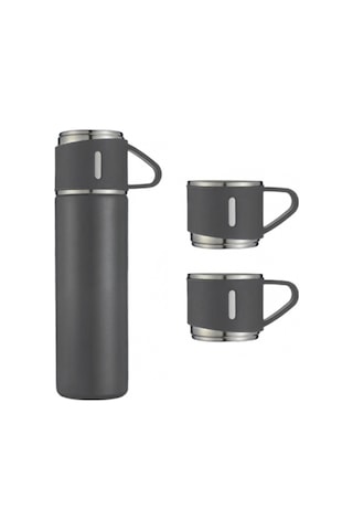 3 Bardak 500 ml Sıcak Soğuk Tutan Termos Gri - AL3678 Gri