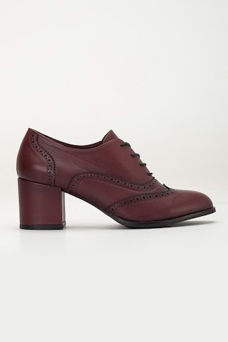 Analin Shoes Kadın Hakiki Deri Lazer Detaylı Şık Topuklu Ayakkabı Bordo