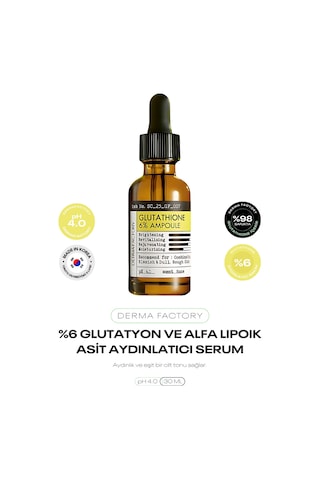 %6 Glutatyon Ve Alfa Lipoik Asit İçeren Aydınlatıcı Serum Derma Factory Glutathione %6 Ampoule %6 Glutatyon Ve Alfa Lipoik Asit İçeren Aydınlatıcı Serum Derma Factory Glutathione %6 Ampoule
