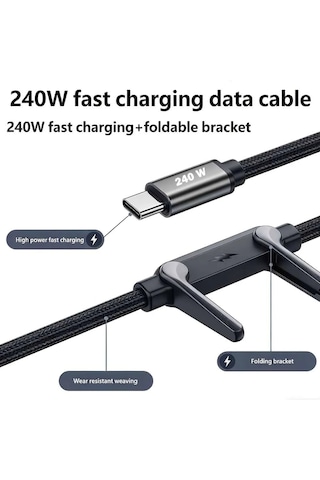 240w Ultra Hızlı Type-c Şarj Data Kablosu Katlanabilir Standlı Ergonomik Tasarım 1.5m Örgülü
