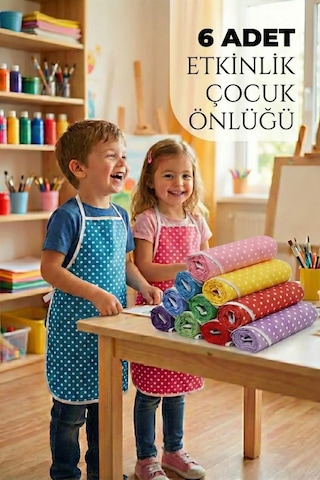 6 Adet Karışık Çocuk Önlüğü Kreş Anaokulu Etkinlik Boyama Önlüğü Sıvı Geçirmez Süngerli 2-8 Yaş