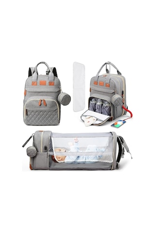 Jialan 3 In 1 Bebek Bezi Çantası Sırt Çantası Katlanabilir Bebek Gri