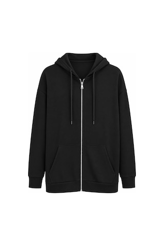 Nazzain Oys Kumaş Fermuarlı Uzun Sweatshirt Siyah