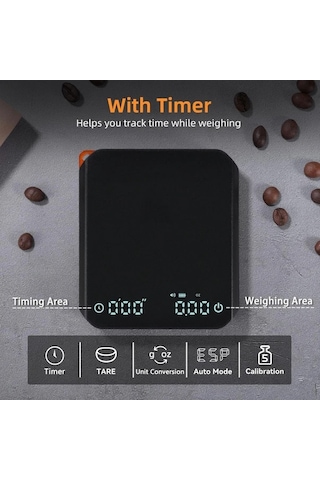 Honeybeeshop Siyah Hotu Otomatik Zamanlayıcılı Küçük Espresso Terazisi 0 1g 2kg Usb Şarjlı Dijital Kahve Terazisi Led Ekran Siyah