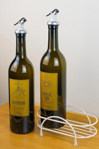 Digithome Petra 2'li Krem Metal Standlı Yağdanlık Seti Gold Etiketli Amber Yağlık 750 Ml