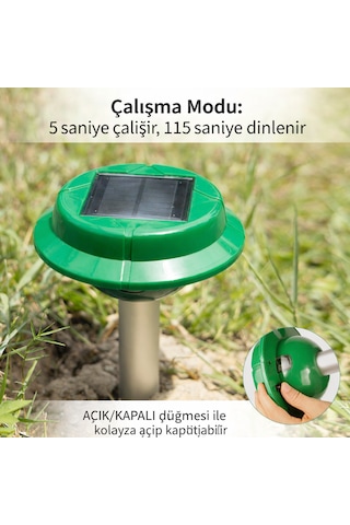 Köstebek Yılan Fare Kovucu Cihaz Güneş Enerjili Dayanıklı Ultrasonik Köstebek Kaçırıcı Savar