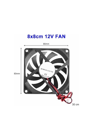 80x80x10 mm. 12V DC Sessiz Fırçasız Motor Super Slim Kare FAN