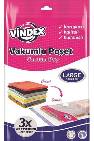 Vindex Vakumlu Giyisi Yastık Yorgan Saklama Torbası Poşeti Hurç - Large - 50x70 Cm. - 3 Paket Beyaz