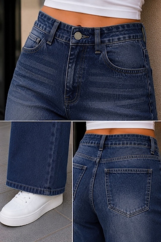 Cedy Denim Cedy Denım Cedy Denım Kadın Likrasız Normal Bel Palazzo Geniş Paça Jean Pantolon E7031 Mavi