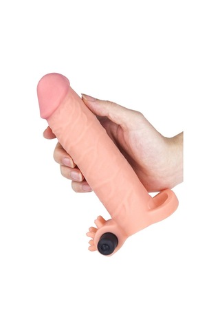 Erofoni Yeni Nesil Ucu 6 CM Dolgulu Titreşimli 16 CM Kaliteli Realistik Uzatmalı Penis Kılıfı﻿﻿