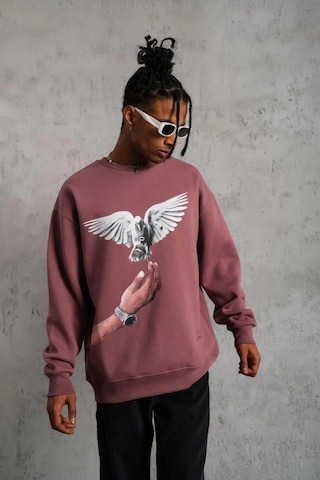 Ertaştrendstore Erkek Güvercin Baskılı Bisiklet Yaka Sweatshirt 3 İplik Pamuklu - Gül Kurusu Çok Renk