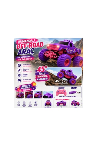 Özel Çiçekli Tasarım Kumandalı Canavar Kamyon- Off Road - Mor Arazi Aracı Şarjlı R/c F/f 1:18 Pembe - 885347567 Pembe Özel Çiçekli Tasarım Kumandalı Canavar Kamyon- Off Road - Mor Arazi Aracı Şarjlı R/c F/f 1:18 Pembe - 885347567 Pembe