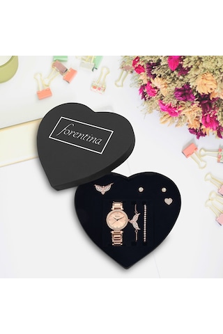 Rose Melek Kanadı Kolye Bileklik Küpe Yüzük Saat Set  Ps11 Bronz