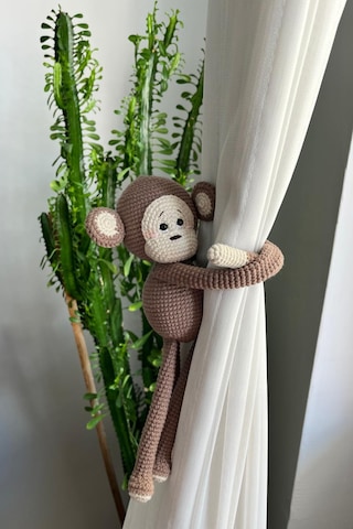Amigurumi Maymun Perde Tutucu Açık Kahverengi