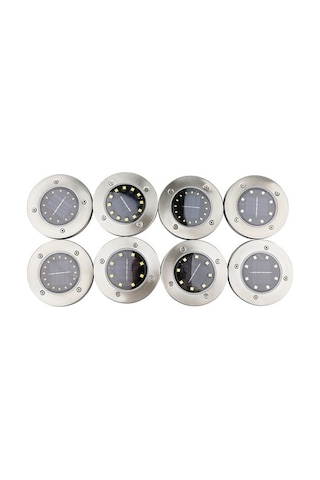 Trendooze Güneş Enerjili Renkli Gömme Aydınlatma - 8 Adet Sıcak Işık, Paslanmaz Çelik