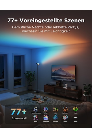 Govee Tavan Projektör Led Zemin Lambası, Rgbwwıc 3 Bölgeli Kontrol Zemin Lambası, Matter Alexa Uyumlu, 77 Sahne, Müzik Senkronizasyonu, 170cm Zemin Lambaları Siyah Oturma Odası Yatak Odası Tavan Aydınlatma Dekorasyonu İçin