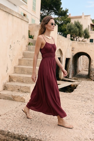 Sateen Askılı Uzun Elbise - Bordo-137495