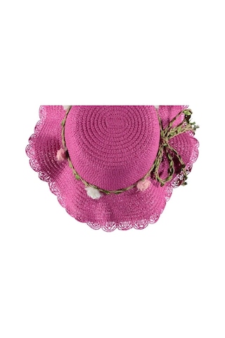 Kız Çocuk Hasır Fötr Şapka Şık Tasarım Çiçekli Model 4/8 Yaş Fuşya