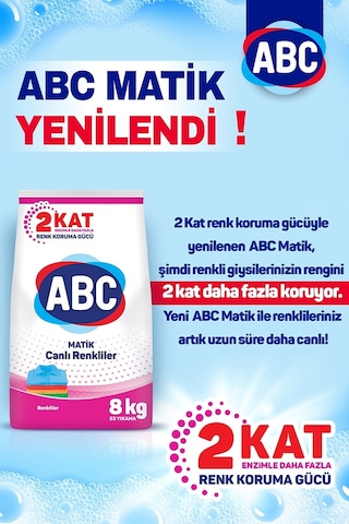 ABC Matik Toz Çamaşır Deterjan Renkliler İçin 53 Yıkama 8 KG