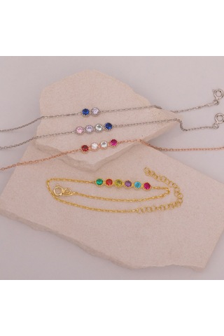 Vaoov 925 Ayar Gümüş Renkli Taşlı Bileklik Altın