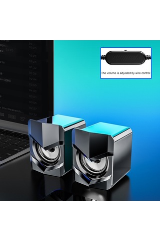 Samdoo V-158 Bilgisayar Hoparlörü - 3.5mm Kablolu Stereo Ses, Usb Besleme, Hıfı Surround, Led Işık, Siyah Desen