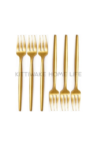 6 Lı Gold Limon Ve Fondü Çatalı 13 Cm Paslanmaz Çelik Mini Servis Çatalı Takımı