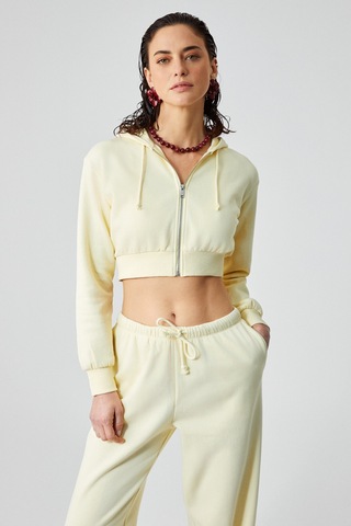 Grımelange ARUBA Kadın %100 Pamuk Uzun Kol Crop Sarı Sweatshirt