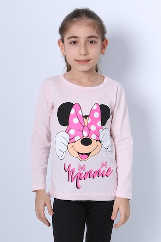 Hçm Kız Çocuk Uzun Kollu Tshirt 4 Mevsim Baskılı Bisiklet Yaka C43 Pembe