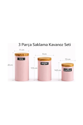 3 Parça Saklama Kavanoz Seti,bambu Kapaklı Erzak Kabı,metal Çay Kahve Şeker Mutfak Saklama Kabı-renk Seçenekli Siyah