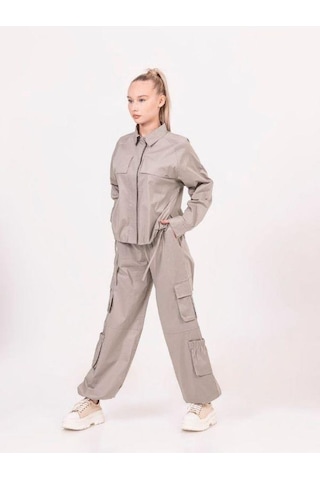 Zekids Kız Çocuk Paçası Stoperli Poplin Pantolon-13947-vizon Vizon