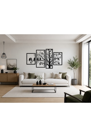 4 Parça Modern Kuş Ve Ağaç Metal Duvar Dekoru Siyah Mdf Duvar Süsü 4 Parça Modern Kuş Ve Ağaç Metal Duvar Dekoru Siyah Mdf Duvar Süsü