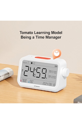 Atuman Mt2 3in1 Dijital Masa Saati Oda Termometresi Nem Ölçer Pomodoro Kronometre Tek Şarjla 180 Güne Varan Batarya Süresi Çalar Saat