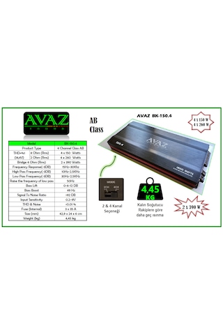 AVAZ BK-150.4 ab class 4x150 rms Anfi (Amfi)