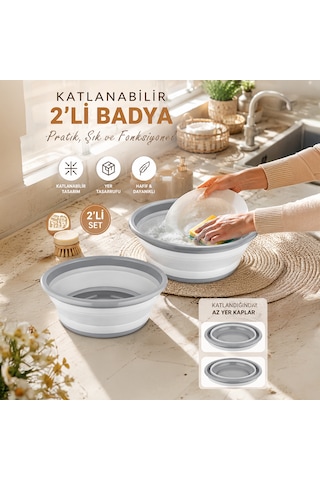 Porsima Et-00111 Çok Amaçlı Katlanır Badya Akordiyon Leğen Katlanabilir Organizer Düzenleyici 9lt - 5lt Beyaz - Gri