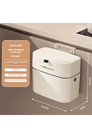 Youtek Duvar Monteli Mutfak Çöp Kutusu, 7 Litre Büyük Kapasite, Kapağlı, Delme Yok Kurulum, Krem Beyaz Kanca Tipi , Ev/ofis Kullanıma Uygun Krem Beyaz