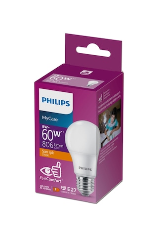 Philips MyCare LED Ampul 8W 720 Lumen 2700K Sarı Işık A60 E27 Duy (60W Eşleniği) Yerli Üretim Philips MyCare LED Ampul 8W 720 Lumen 2700K Sarı Işık A60 E27 Duy (60W Eşleniği) Yerli Üretim