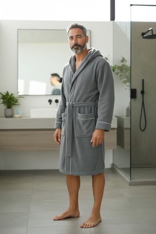 % 100 Pamuklu Laodikeia Kapşonlu Unisex Kadın Erkek Bornoz Gri