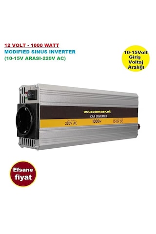 12 Volt - 1000 Watt Modified Sinus İnverter 10-15v Arası-220v Ac