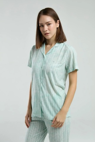 Pierre Cardin Cepli, Gömlek Yaka, Düğmeli, Kısakollu, Kutulu, Yazlık Pijama Takım Mint