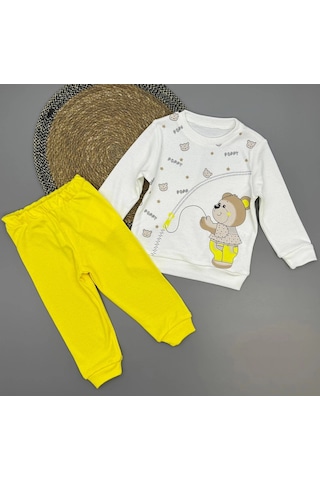 Erkek Bebek Ayıcık Baskılı Alt Üst İkili Gündelik Takım Sari