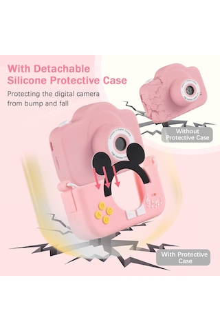 Vkemall Çocuklar İçin Renkli Dijital Kamera - 20mp Lens, 2.0" Ips Ekran, 1080p Video, Çekim/oynatma, Dahili Li-pol Batarya, Sarı