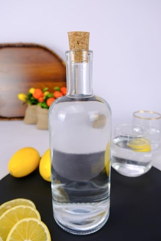 Digithome Mantar Kapaklı Cam Su Şişesi Başucu Sürahisi Karaf 700 Ml - Tg0809040001ecy C320.225