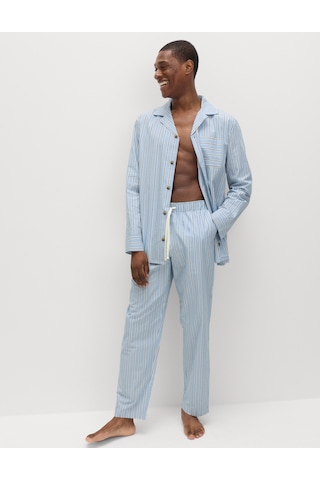 Marks & Spencer Pamuklu Çizgili Pijama Altı Mavi Mix