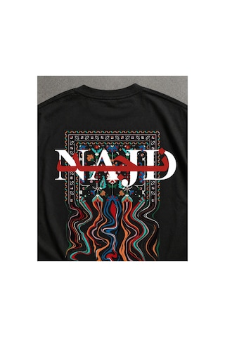 Yolo Street Oversize Siyah Tişört Sabr Yazılı Halı Desenli Arka Baskı Unisex Pamuk Streetwear Siyah1