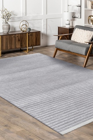 Lidya Gri Pamuk Dokuma Yumuşak Halı Kaymaz Tabanlı, Kolay Temizlenen Ve Modern Tasarımlı Kilim Gri