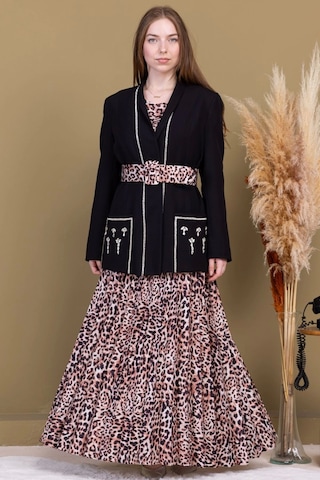 Leopar Desenli Ceketli Üçlü Takım 4715-siyah Siyah